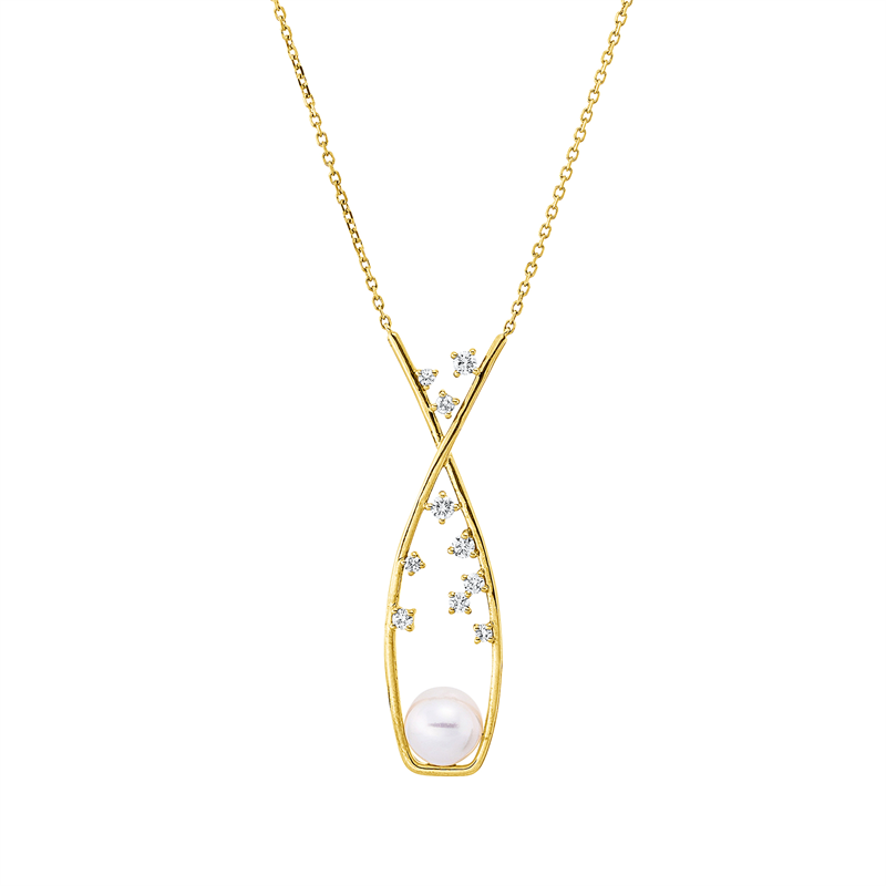 Perle Collier Gelbgold 18kt 0,26ct