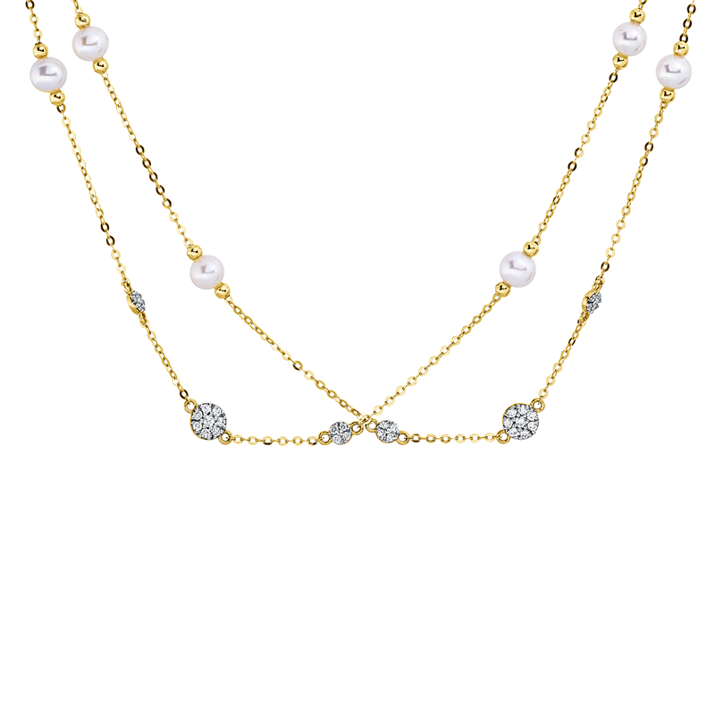 Perle Collier Gelbgold 18kt 0,25ct