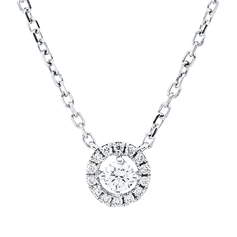 Solitaire mit Besatz Collier Weißgold 18kt 0,19ct
