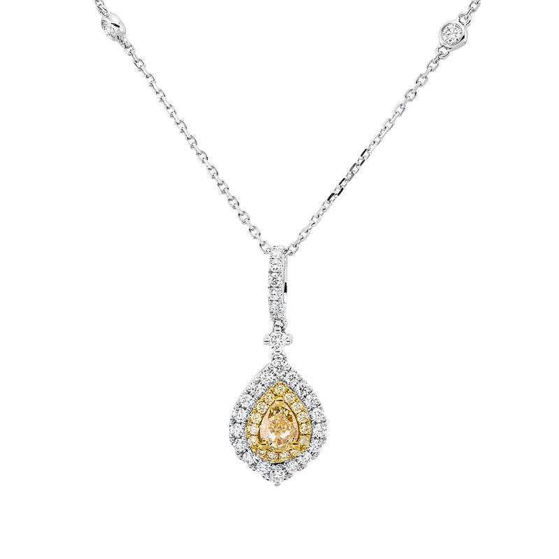 Farbiger Diamant Collier Weißgold / Gelbgold 18kt 0,79ct