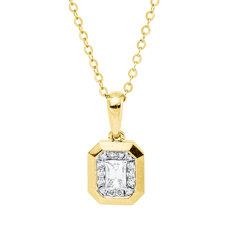 Solitaire mit Besatz Collier Gelbgold / Weißgold 18kt 0,23ct