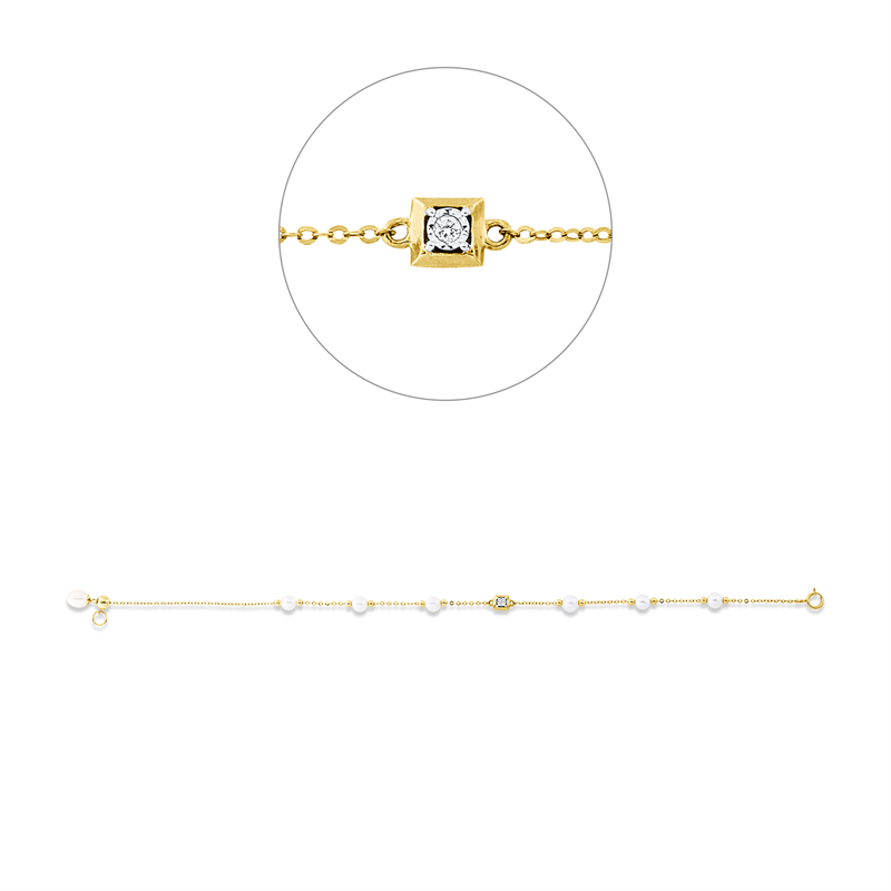Perle Armband Gelbgold / Weißgold 18kt 0,02ct