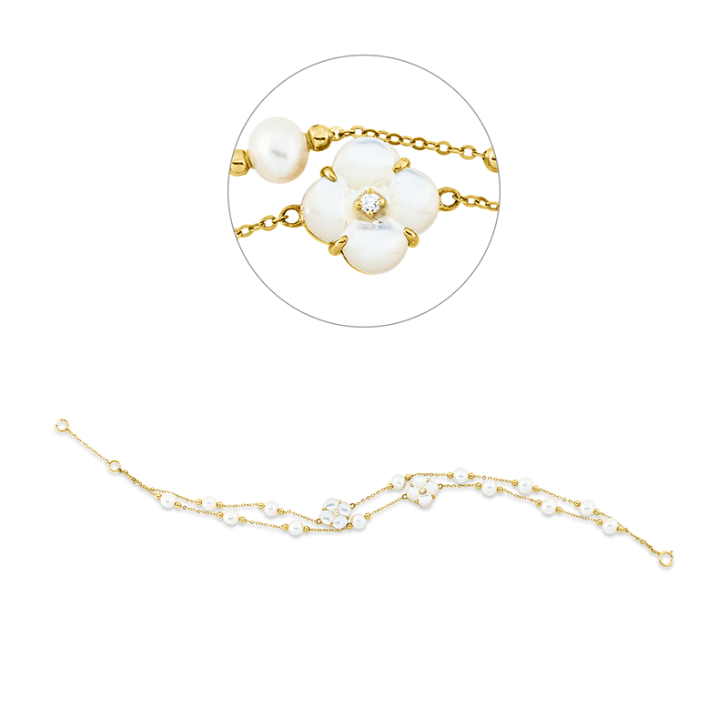 Perle Armband Gelbgold 18kt 0,06ct