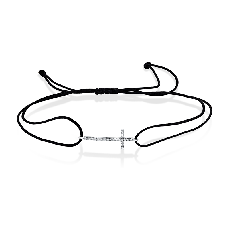 Leder- & Stoffband Armband Weißgold 14kt Ref-5G672
