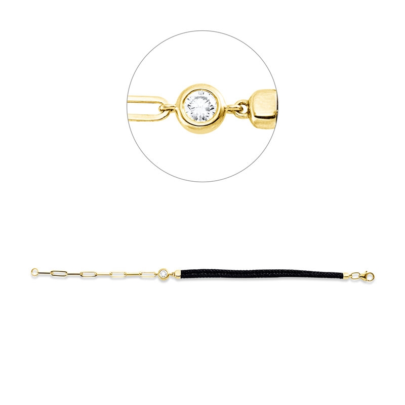 Leder- & Stoffband Armband Gelbgold 18kt 0,23ct